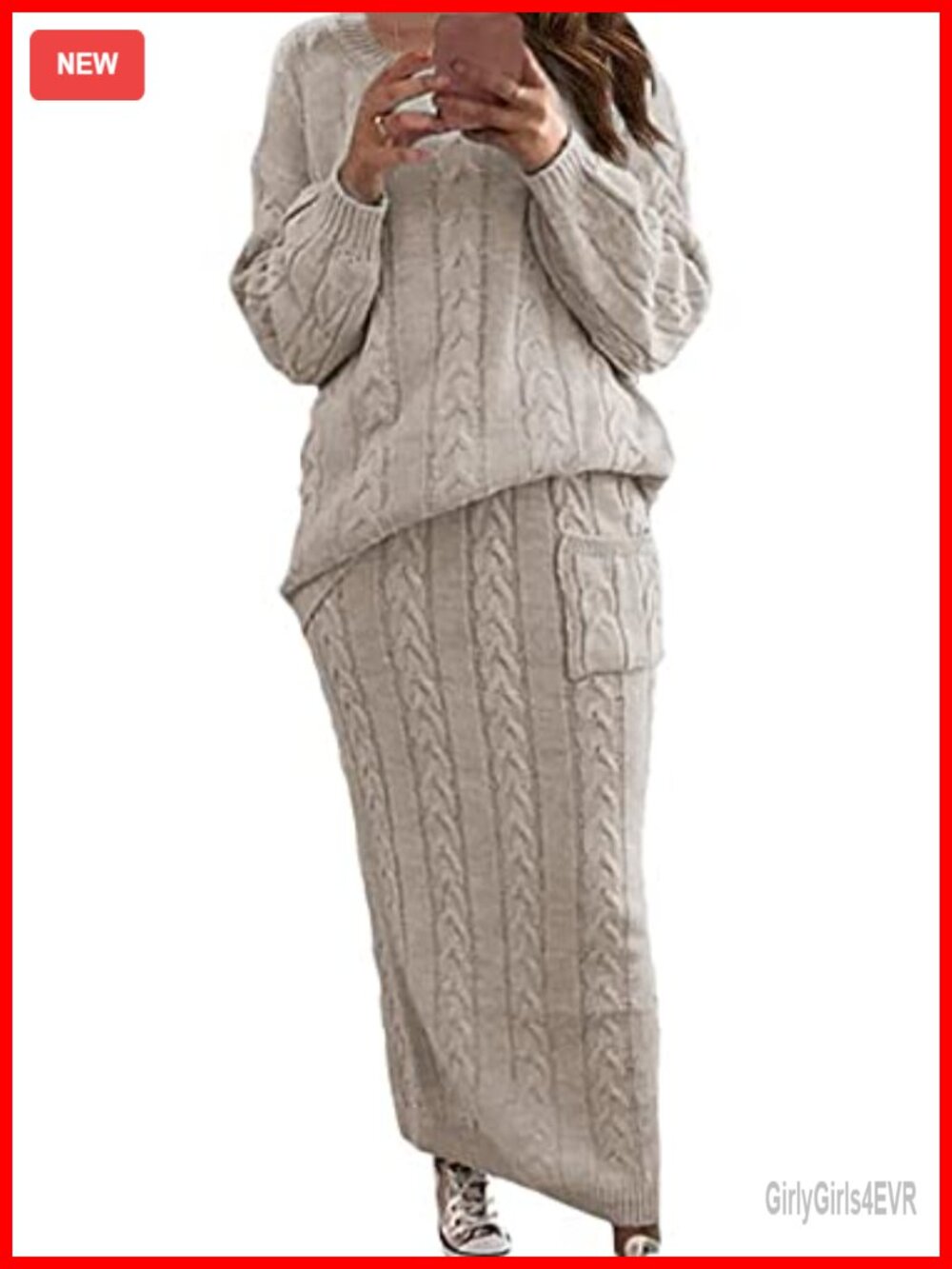 CHARTOU Women's 2-Piece Cable Knit Sweater and Long Skirt Set